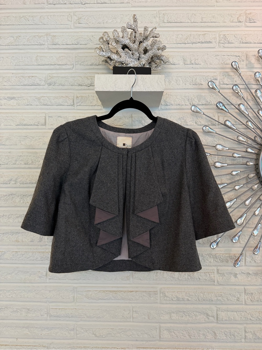 elevenses Charcoal Cropped Blazer with Pleated Front Panels